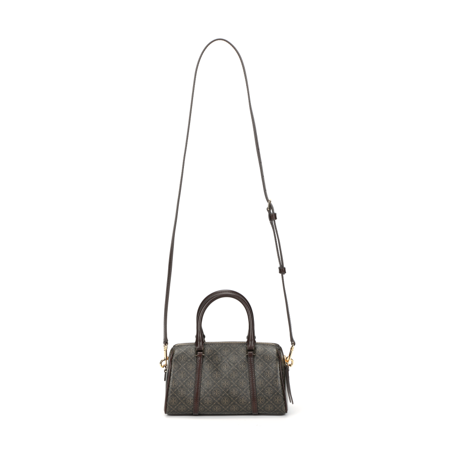 TORY BURCH T Monogram Coated Canvas Mini Barrel Bag French Press