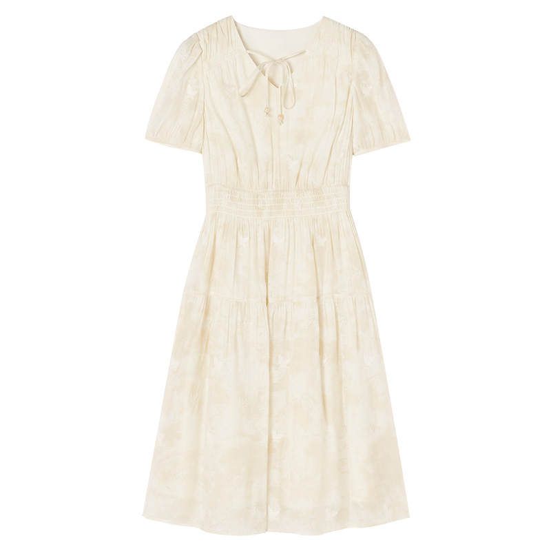 XIANGYING Short Sleeved Dress Women's Ecru