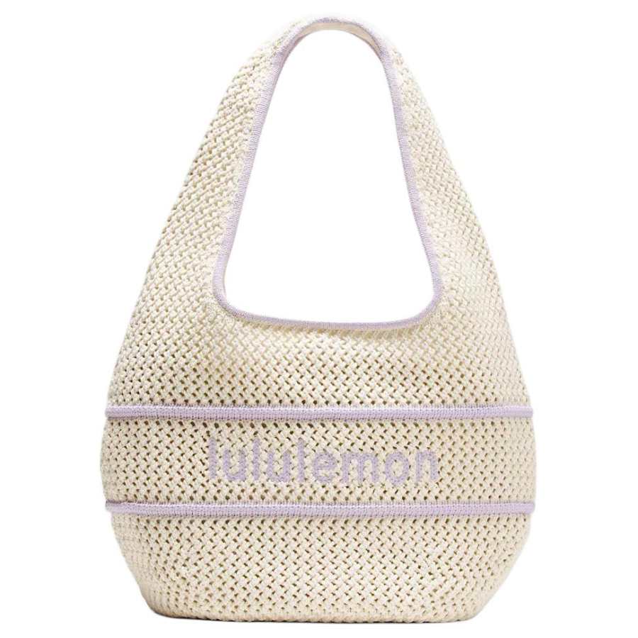 Lululemon Cotton Crochet Polyester One Shoulder Handbag Women's Light Ivory White Lavender Cream