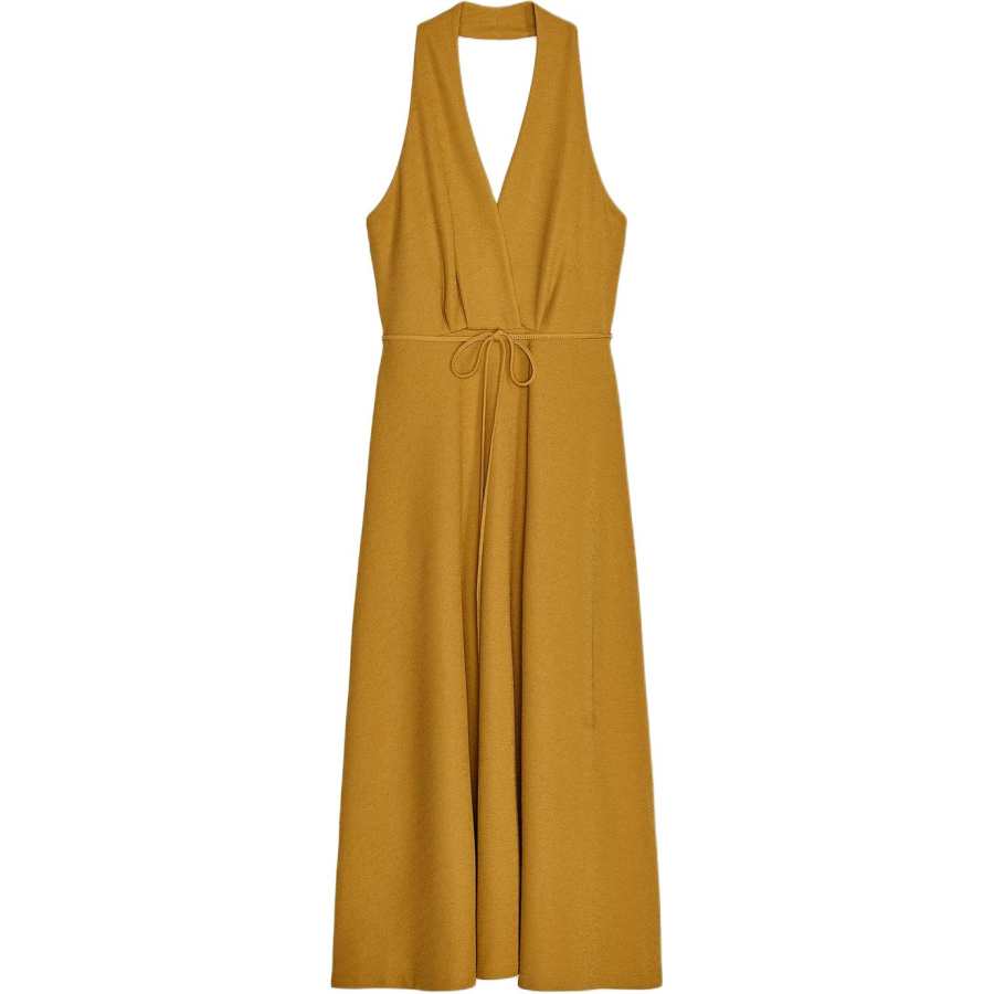 ZARA Slip Dresses Women's Mustard Halter Moderate Mid Length