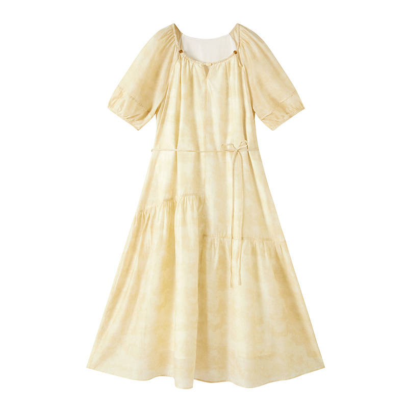 XIANGYING Short Sleeved Dress Women's Yellow
