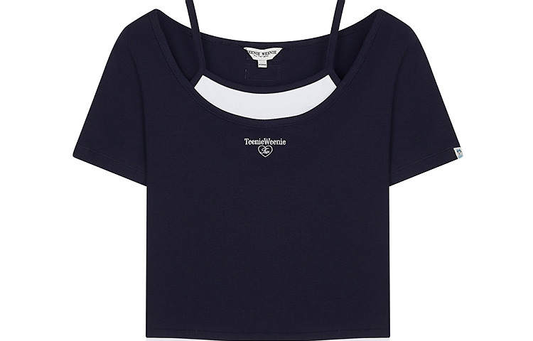 Teenie Weenie T Shirts Women's Navy Blue Crew Neck Moderate Mock Two Piece