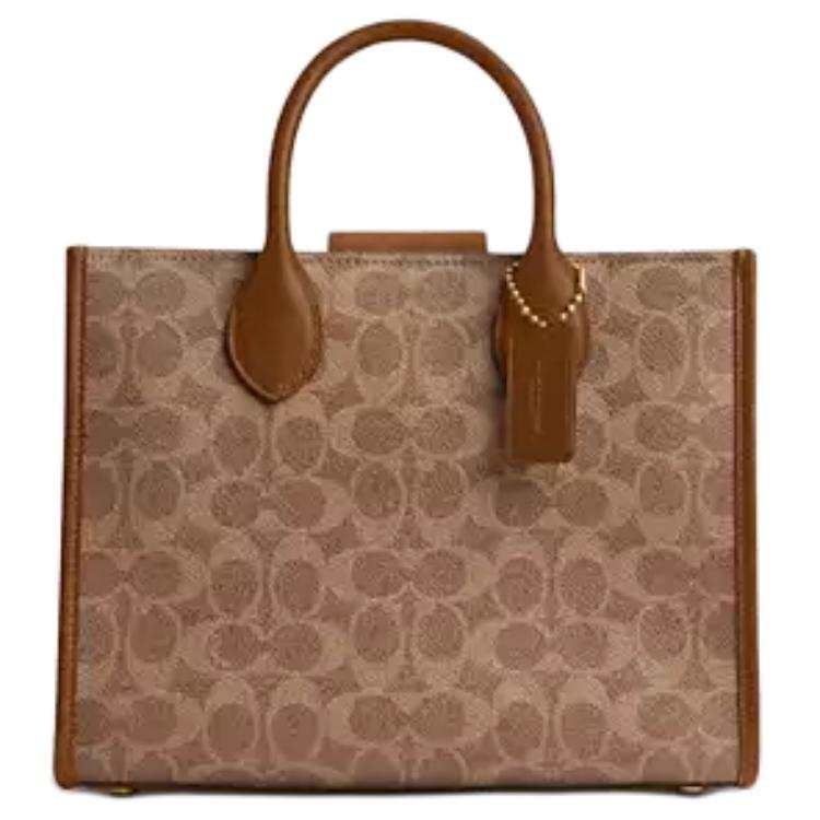 COACH Ace Coated Canvas With Calfskin Tote Bag, Shopping Bag, Shoulder Bag, Crossbody Bag, Handbag Medium Women's Tan