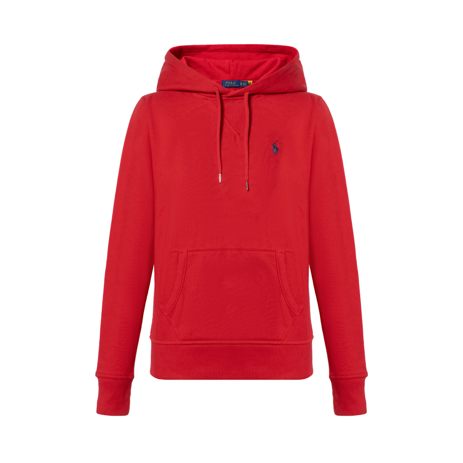 Polo Ralph Lauren FW23 Pony Logo Embroidery Hooded Fleece Lined Long Sleeved Sweatshirt Women's Red