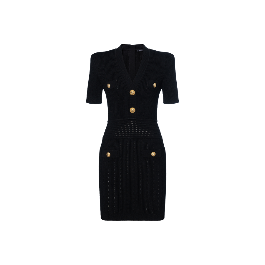 BALMAIN BALMAIN V-Neck Woven Mesh Mini Dress