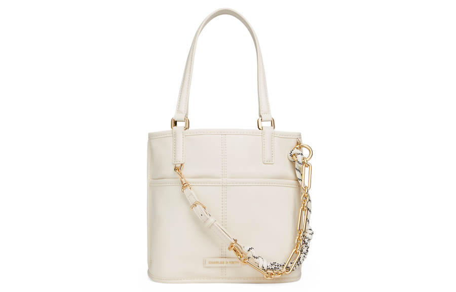 CHARLES&KEITH Pu Shoulder Bag Small Women's Cream Milk White/Black