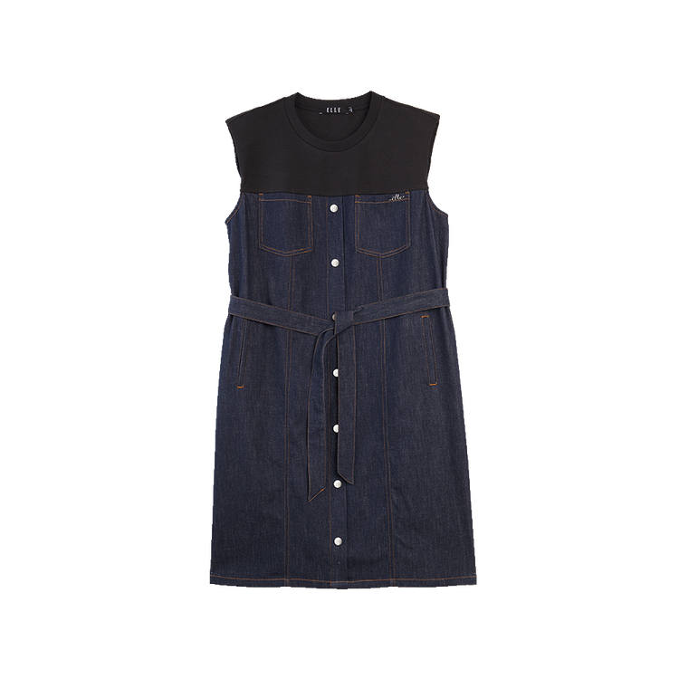 ELLE Sleeveless Dresses Women's Denim Black Crew Neck Moderate Mid Length