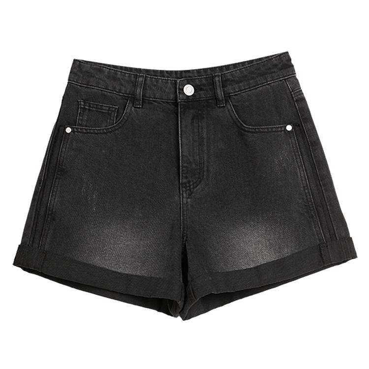 ELLE Denim Shorts Women's Dark Gray Thin Straight Fit Pants