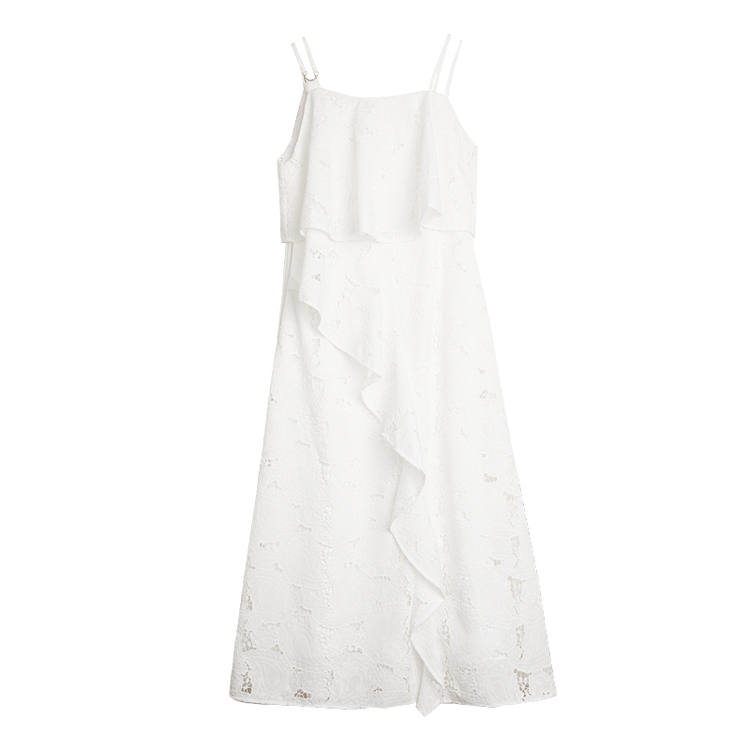 ELLE Slip Dresses Women's White U Neck Moderate Long