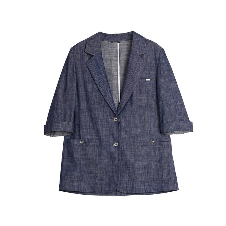 ELLE Business Suits Women's Denim Blue Suit Collar