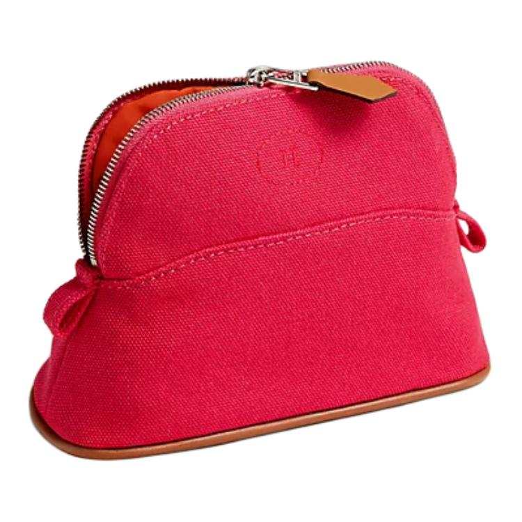 HERMES Bolide Cotton Clutch Mini Women's Red Lotus Flower
