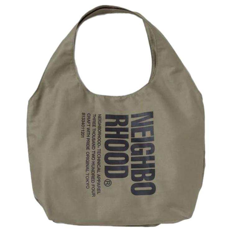 NEIGHBORHOOD Letter Print Canvas Bag, Handbag Medium Unisex Army Green
