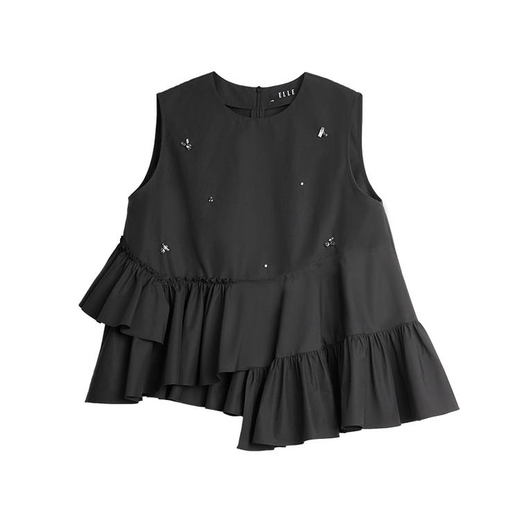 ELLE Shirts Women's Black Crew Neck Moderate