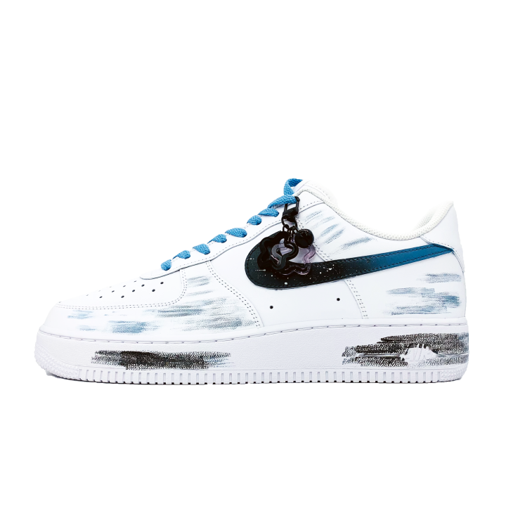 Nike Nike Air Force 1 Slip Resistant Abrasion Resistant Low top Skateboard Shoes Men's White Blue