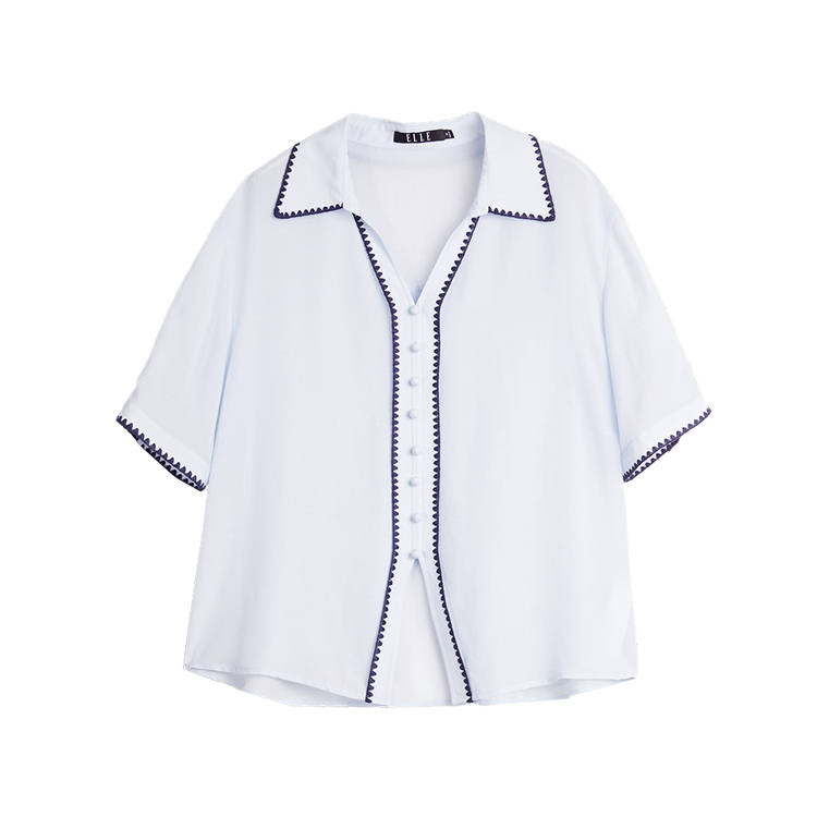 ELLE Shirts Women's Blue Lapel Moderate Shirt