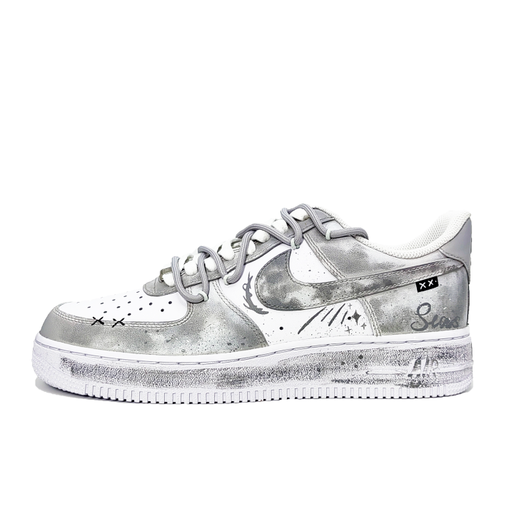 Nike Nike Air Force 1 Slip Resistant Abrasion Resistant Low top Skateboard Shoes Men's White Gray