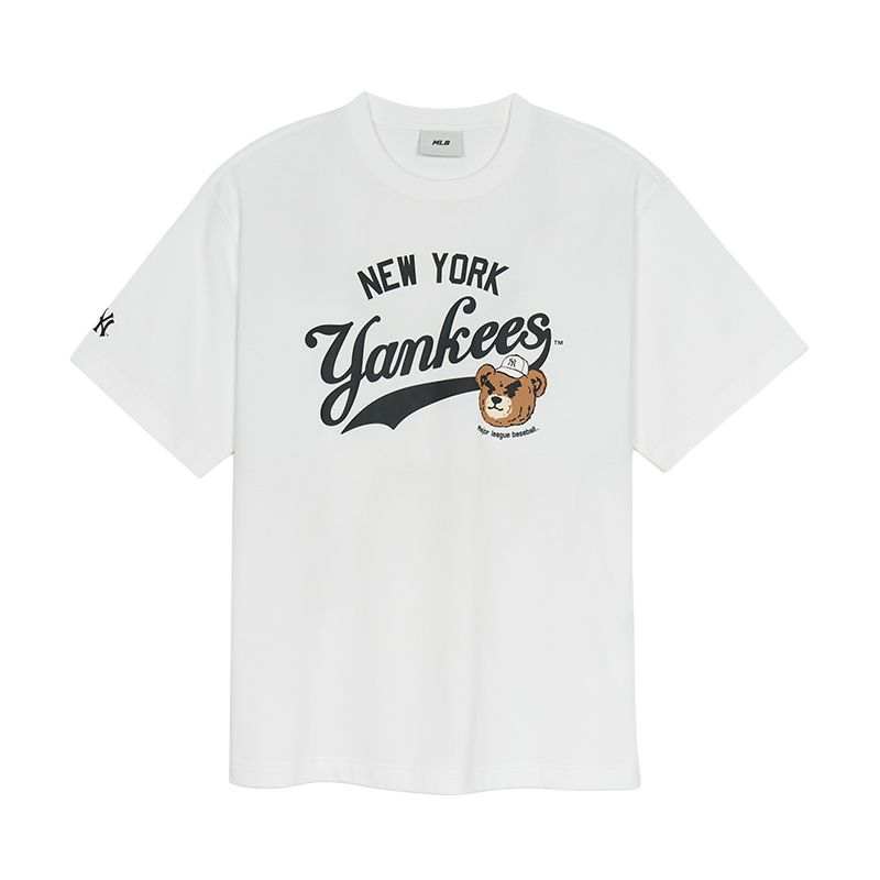 MLB New York Yankees Frown Bear Collection SS25 T Shirt Unisex Standard White
