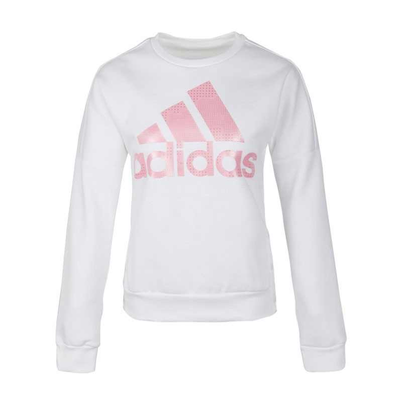 Adidas Adidas Sweatshirt Sports Lifestyle Collection, Fleece Lined Minimalist Style Crew Neck Pullover Long Sleeved Pink White