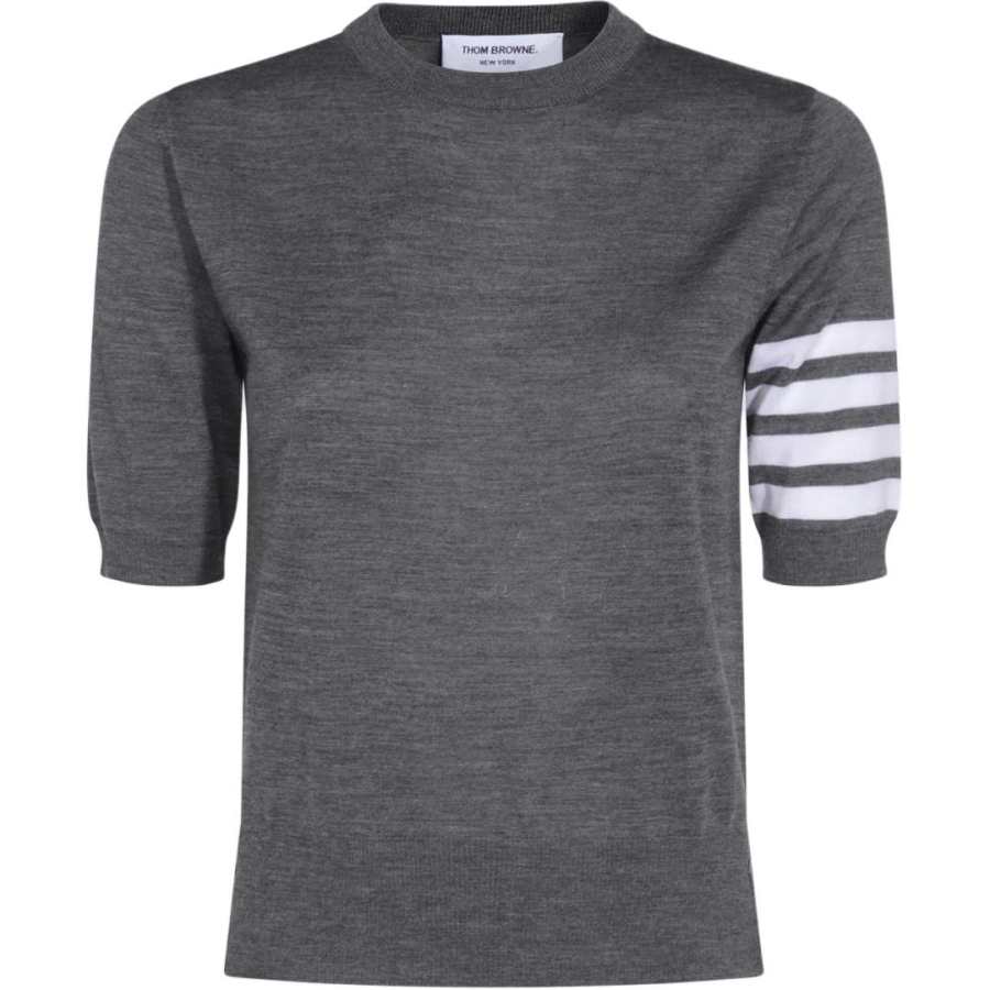 THOM BROWNE 4 Bar Sheer Sleeved Fine Knitted T Shirt