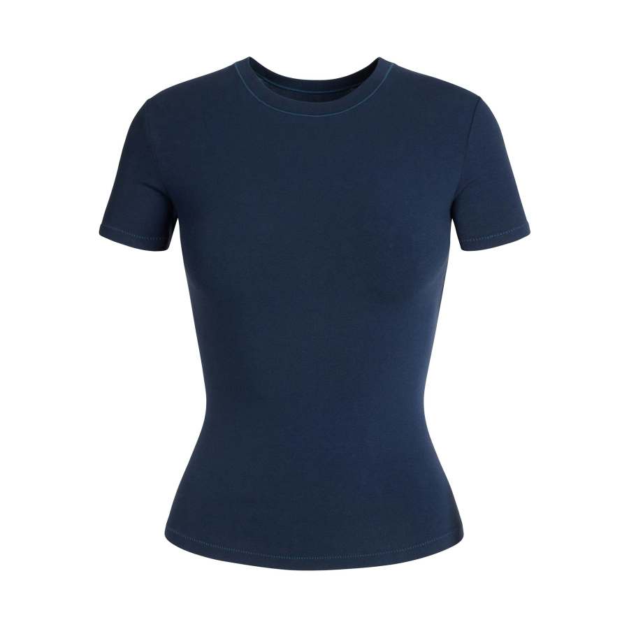 Skims T Shirts Women's Navy/Marine Blue Crew Neck