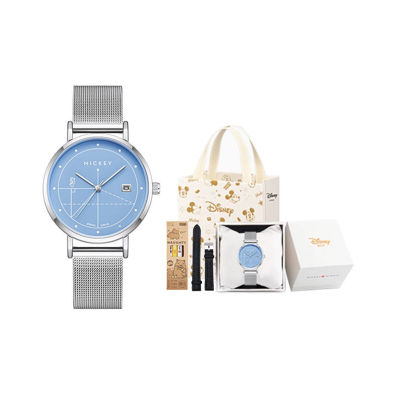 Disney Mickey Series Quartz Movement Metal Strap Watch Unisex White Dial