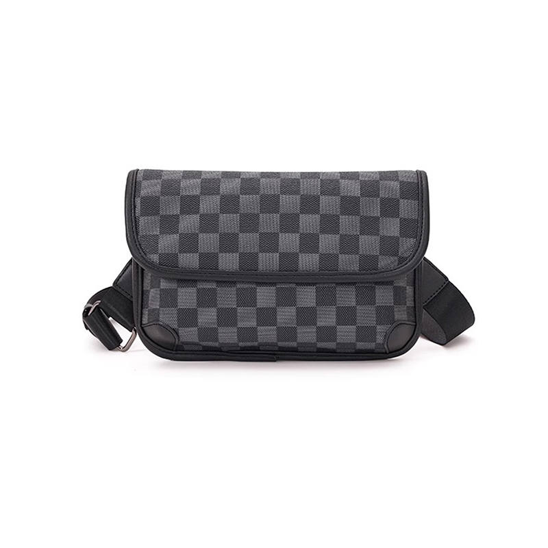 LAORENTOU Synthetic Leather Crossbody Bags Men's Black Checkerboard
