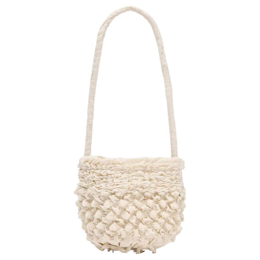 ZARA Cotton Shoulder Bag Women's Light Beige Yellow