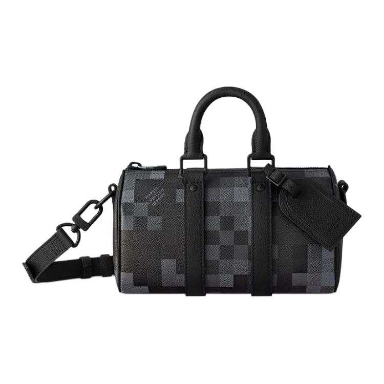 LOUIS VUITTON Keepall Damoflage Black Coated Canvas Shoulder Bag, Crossbody Bag, Handbag Men's Black