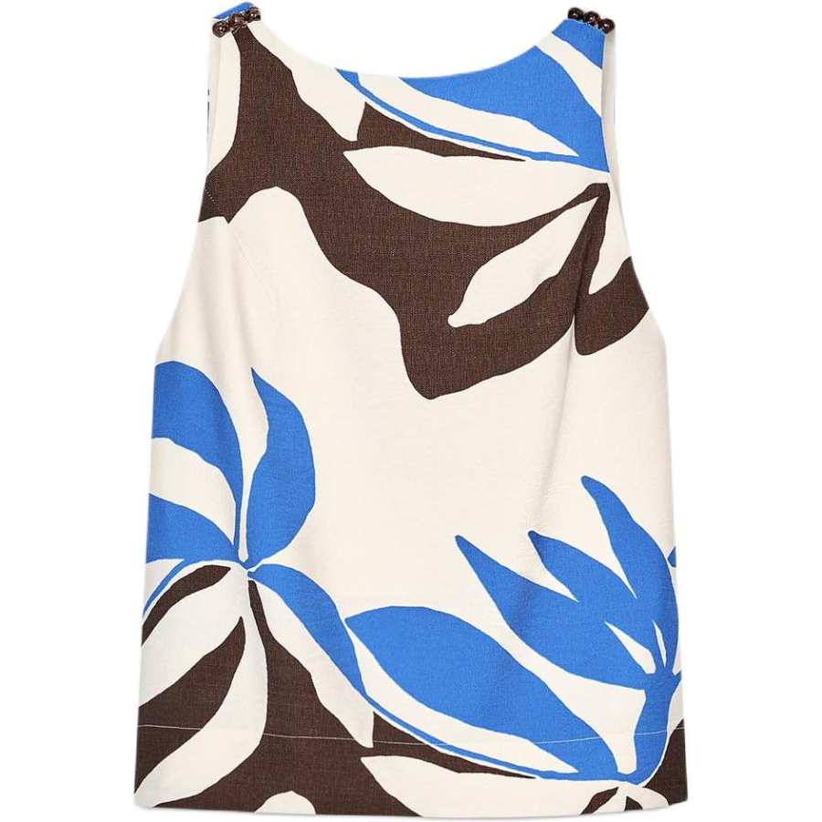 ZARA Tank Tops Women's Nude/Blue Crew Neck Moderate Other