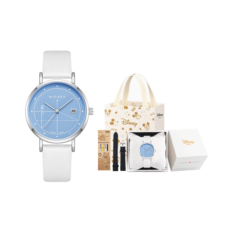 Disney Disney Mickey Mouse Quartz Movement Leather Strap Watch Unisex White Dial