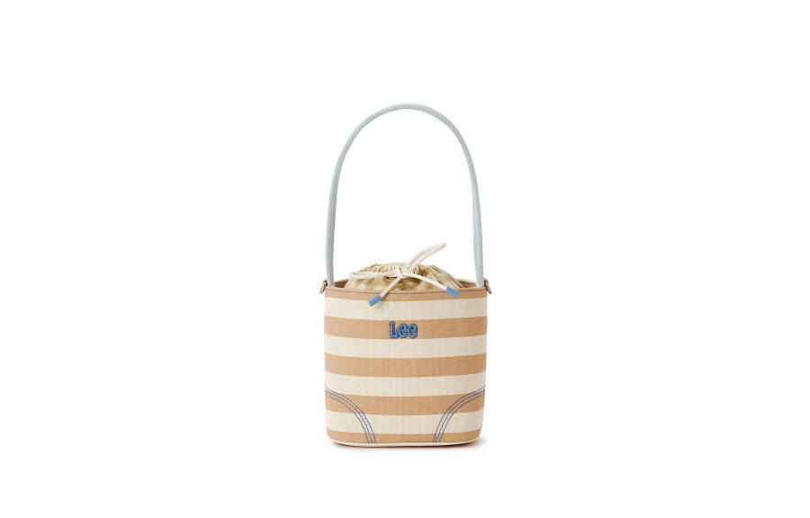 Lee Fabric Flower Basket Bag, Handbag, Shoulder Bag Regular Women's Brown White Stripes