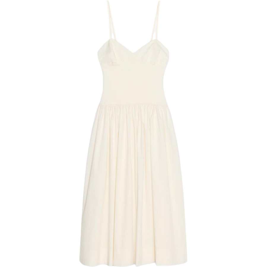 ZARA Slip Dresses Women's White Crew Neck Moderate Mid Length