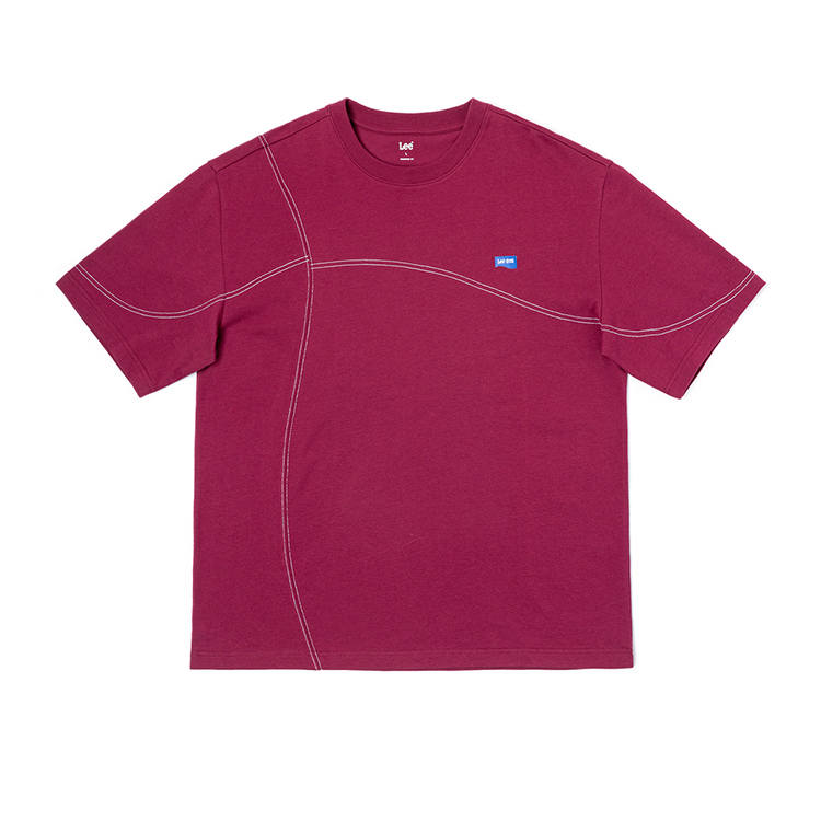 Lee T Shirts Men's Burgundy Crew Neck Thickened Heavyweight