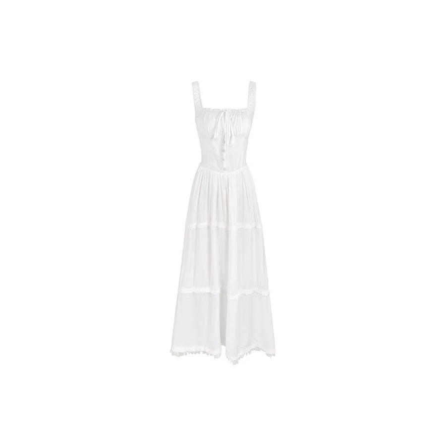 Qiuerle Sleeveless Dresses Women's Square Collar Moderate Long