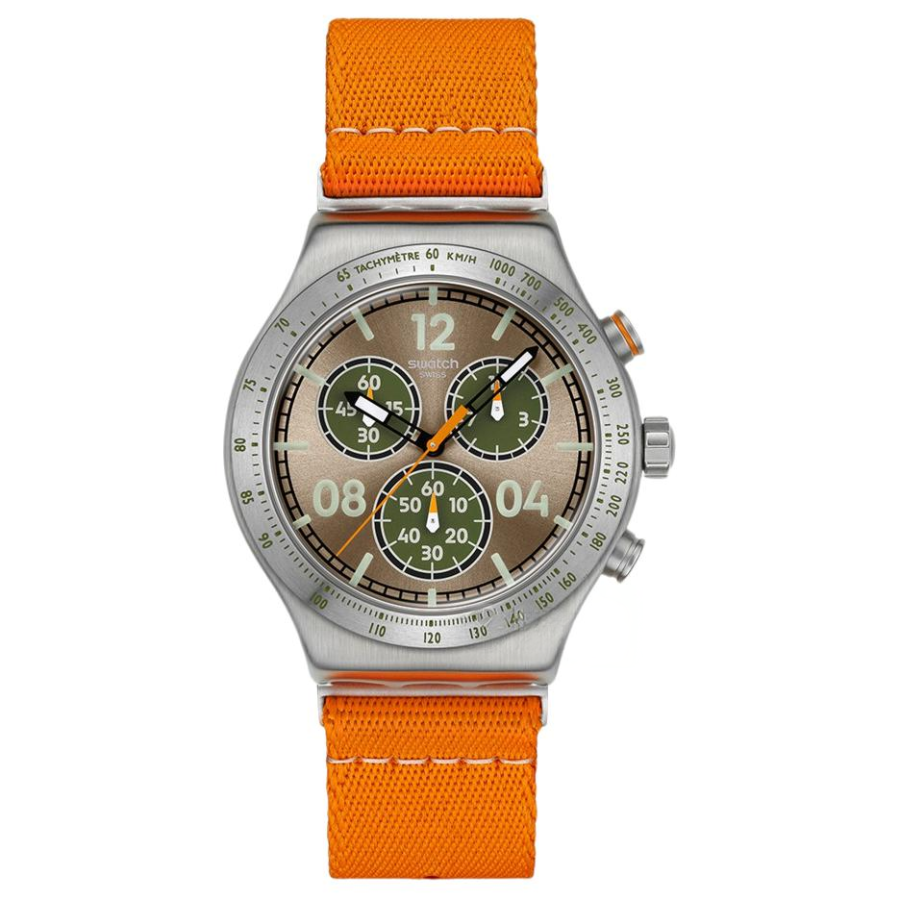 SWATCH ESSENTIALS Quartz Movement 30m Waterproof Unisex Watch 49mm Brown Watch Dial Stainless Steel Case