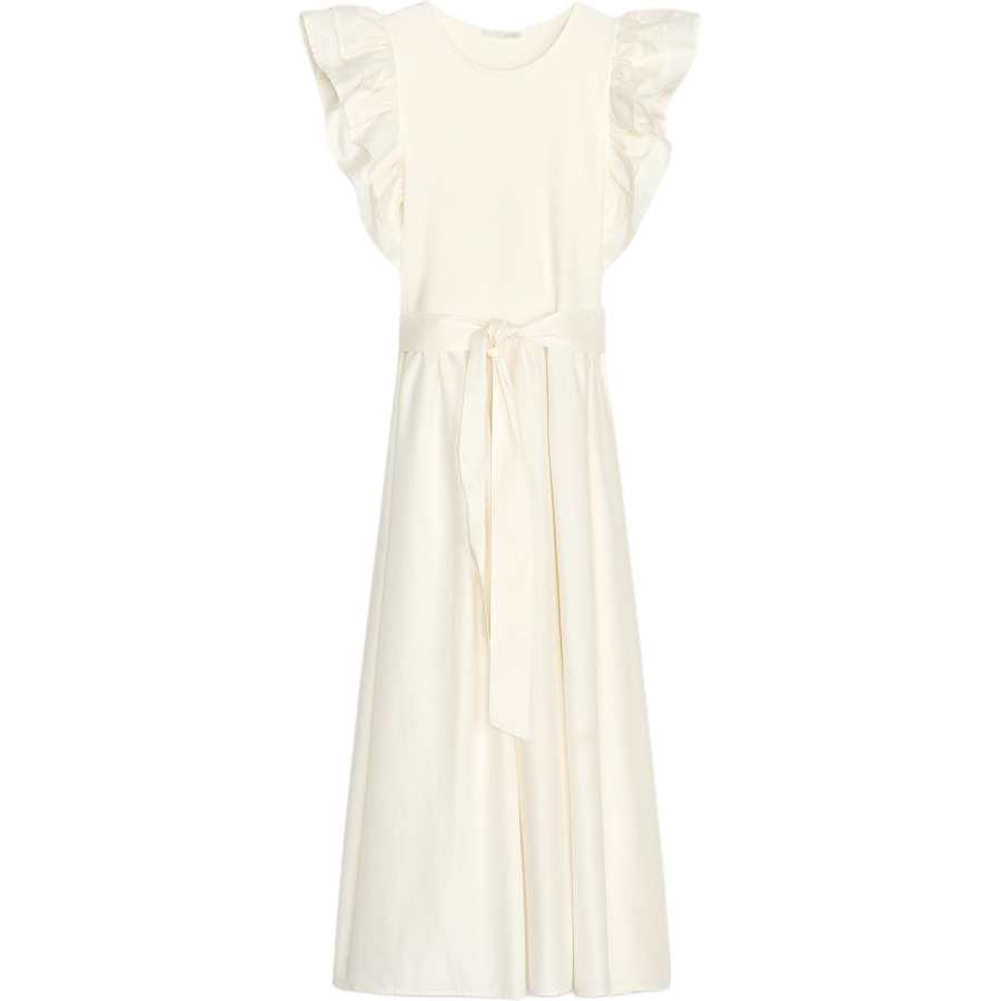 ZARA Sleeveless Dresses Women's White Crew Neck Moderate Midi Skirt