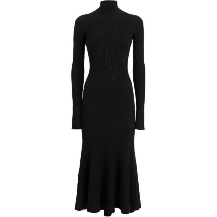 Balenciaga Ribbed Knitted Turtleneck Pleated Dress