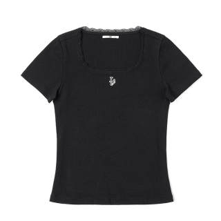 Lee T Shirts Women's Black Square Collar Moderate