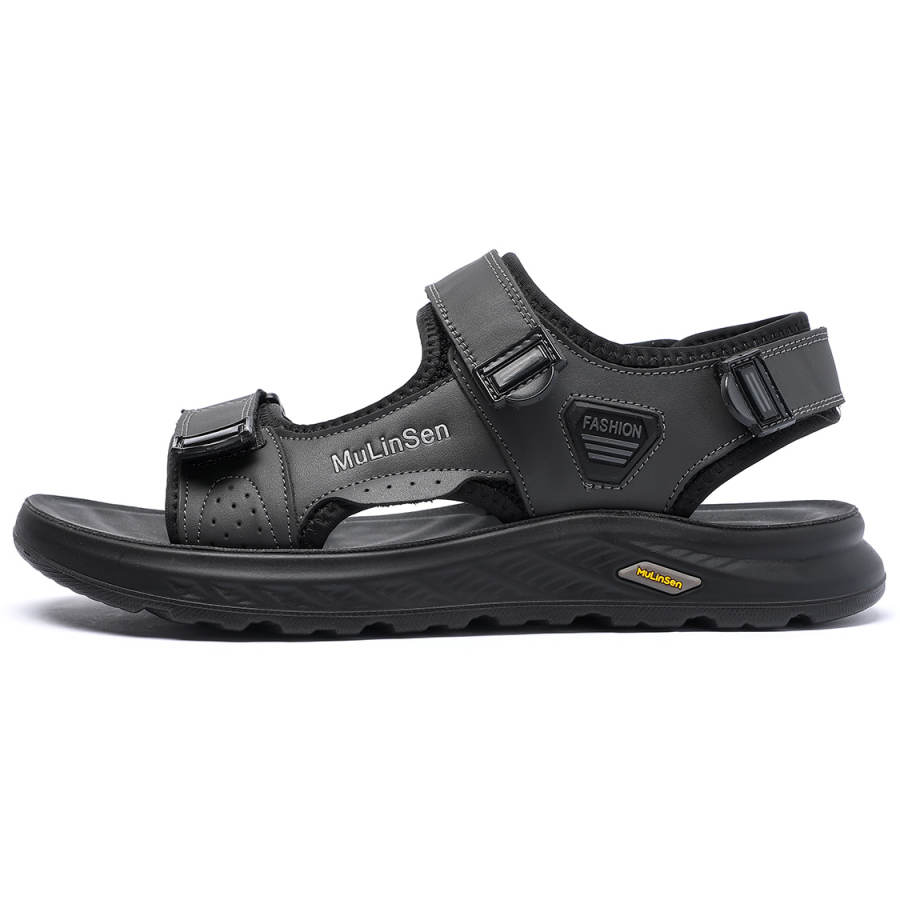 Mulinsen Top Grain Cow Leather Beach Sandals Men's Gray