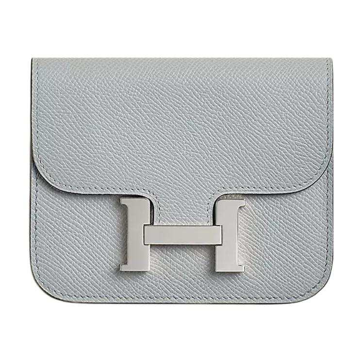 HERMES Constance Slim Epsom Calfskin Wallet Women's 8U Bleu Glacier Blue
