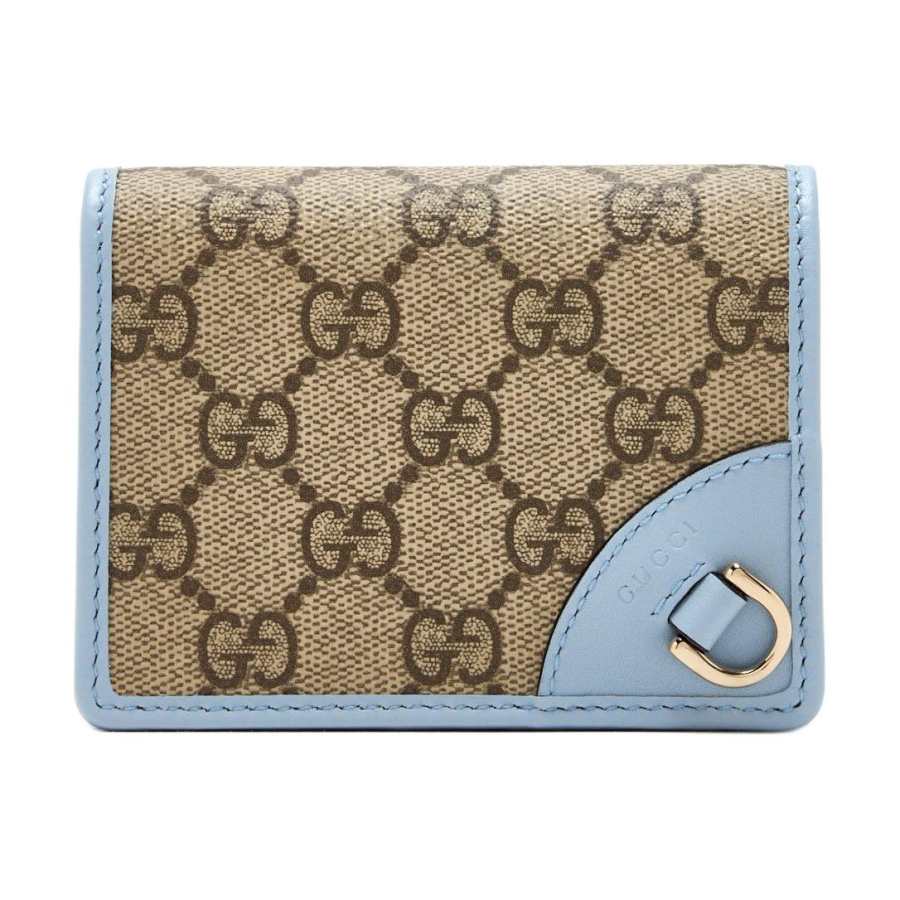 GUCCI GG Emblem Coated Canvas Wallet Mini Women's Blue & Brown
