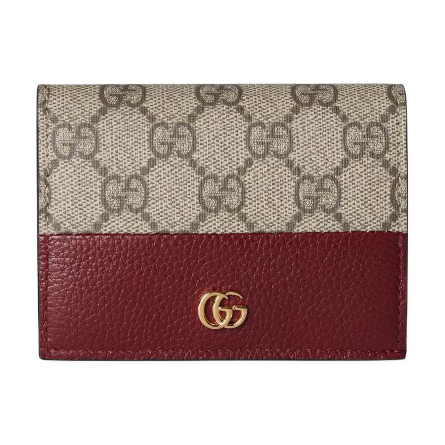GUCCI GG Marmont Leather Wallet Mini Women's Beige & Red