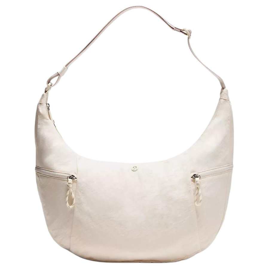 Lululemon Large Slouchy Nylon Shoulder Bag Large Unisex Light Ivory & Silver
