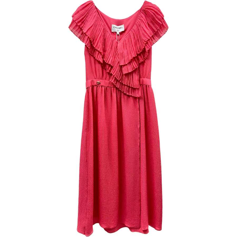 CHANEL 21C Short Sleeved Dress Women's Red