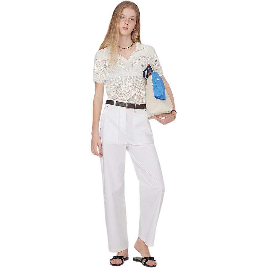 Teenie Weenie T Shirts Women's White Polo Collar Moderate Straight Fit
