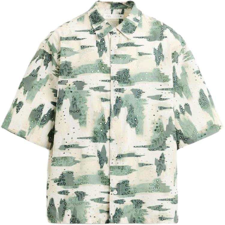 ZARA Shirts Men's Green Lapel Moderate