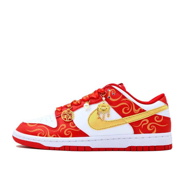 Nike Nike Dunk Golden Jade Perfect Match Slip Resistant Abrasion Resistant Low top Skateboard Shoes Unisex Red White