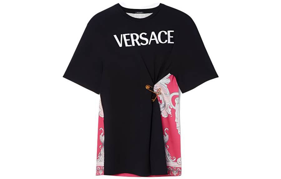 Versace Safety-Pin Baroque Printed Crewneck T-Shirt