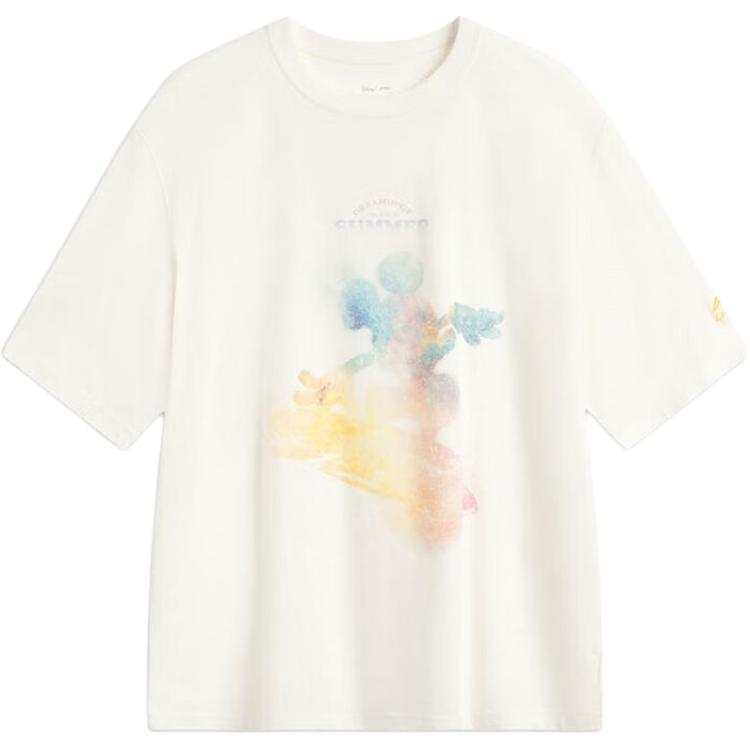 Li-Ning Li Ning T Shirts Unisex White Crew Neck Moderate Straight Fit