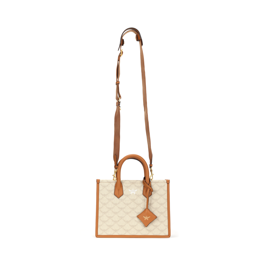 MCM Himmel Canvas With Leather Tote Bag, Shopping Bag, Shoulder Bag, Crossbody Bag, Handbag Small Women's Beige